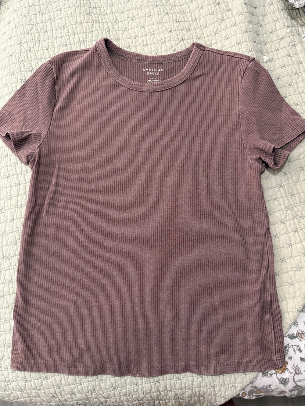 American Eagle Outfitters Short Sleeve Ribbed Tee - Dusty Mauve